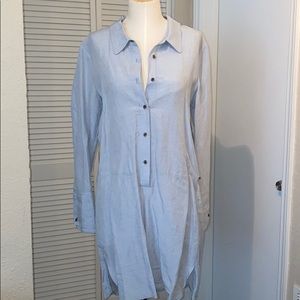 Halston Chambray Blue Linen Shirtdress 4 6 Medium
